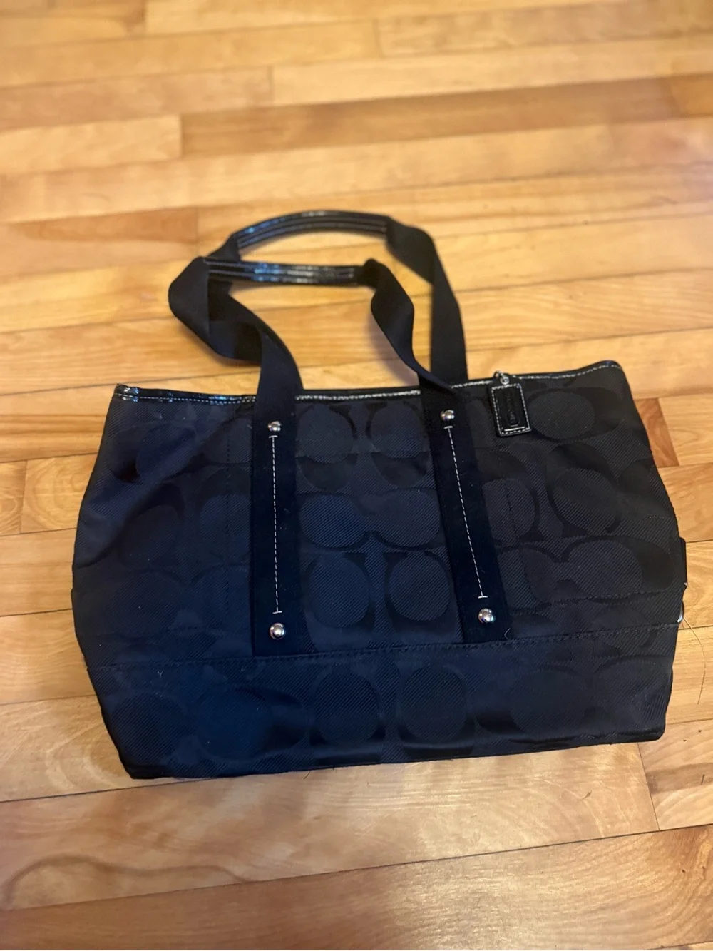 Coach Black Signature Tote with Floral Charm